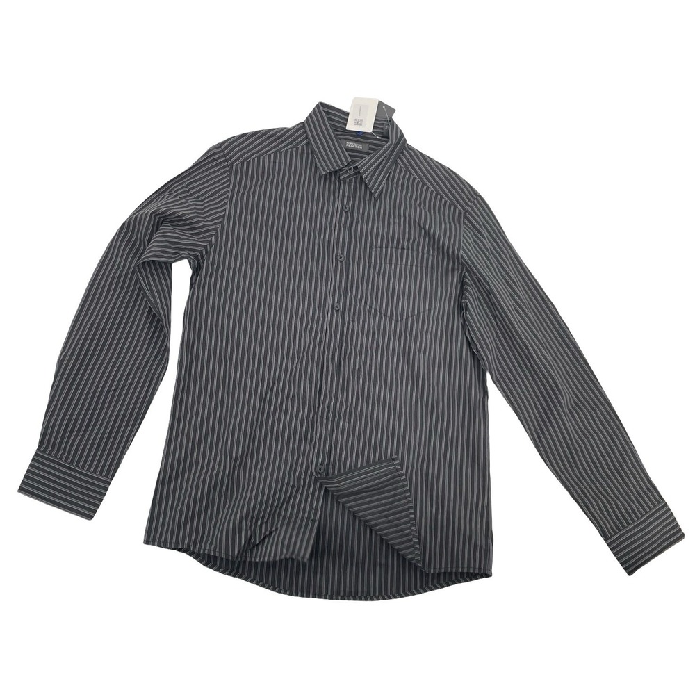 Kenneth Cole Reaction Men's Button Down Striped Black Cotton Medium
